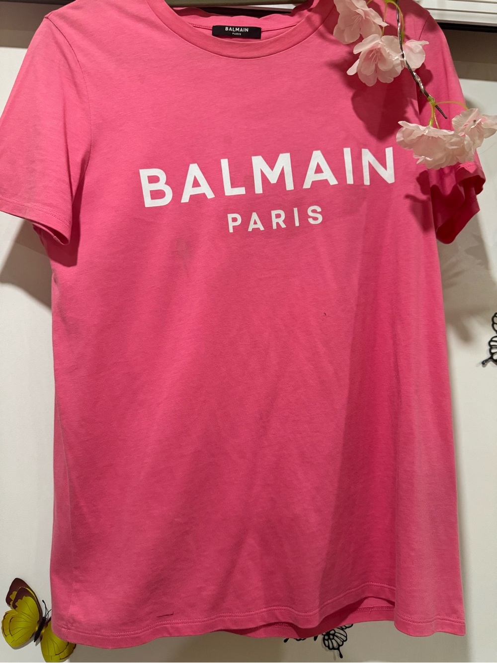 Balmain Pink Logo Short Sleeve Tee